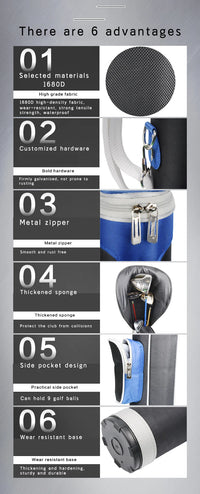 Lightweight Nylon Stand Golf Bag 126x22x13cm for 6-7 Clubs