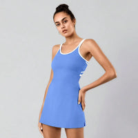 Women Tennis Dress with Inner Short Golf Badminton Skorts Backless Cross Tracksuits Ladies Sleeveless Golf Yoga Dresses S-XL