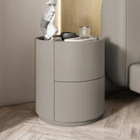 Modern Wooden Round Nightstand with 2 Drawers, 40x40x50cm