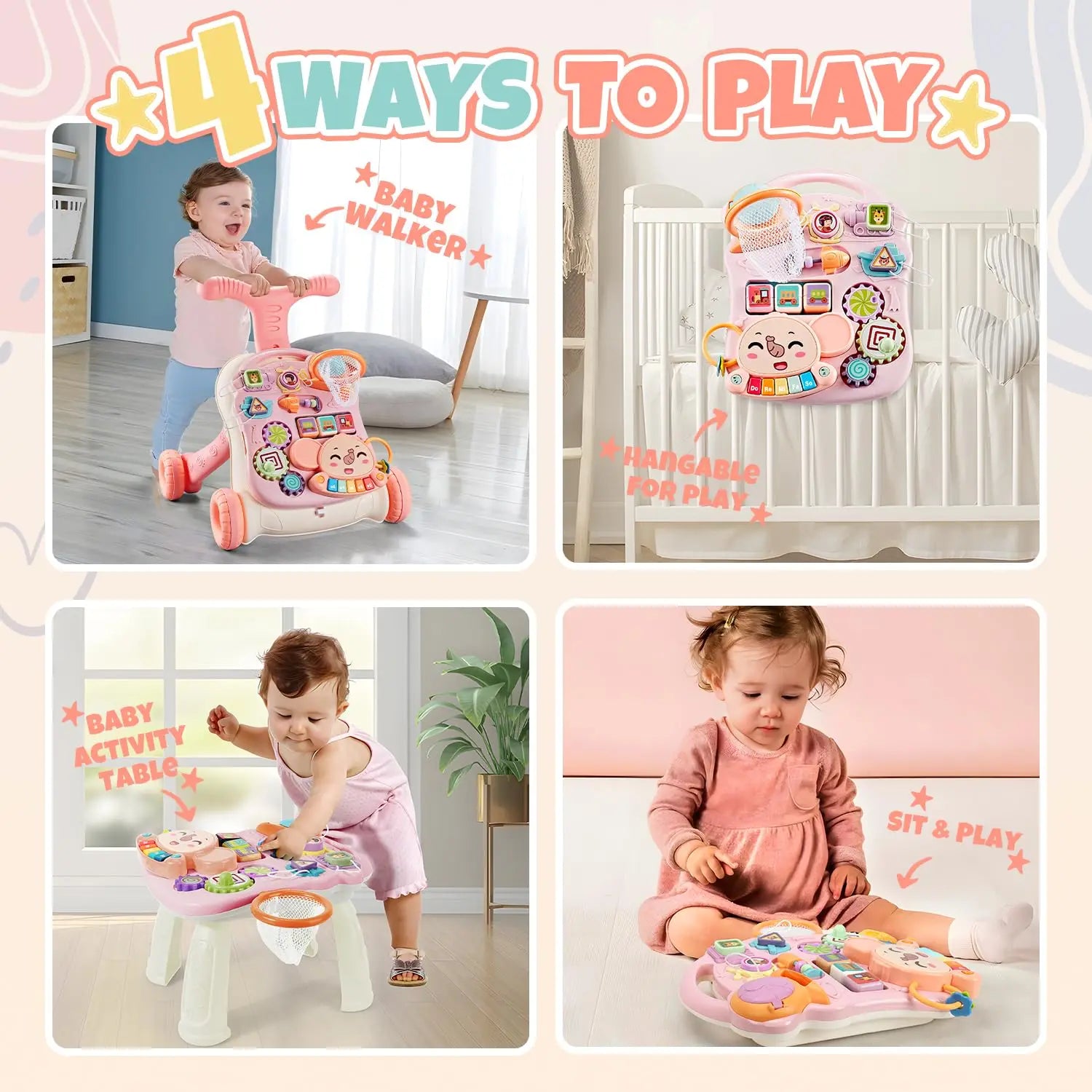 3-in-1 Baby Walker and Activity Center, Suitable for Girls, Early Learning Push Toy with Musical Panel, for Infants - Buy online at  Vibe In Cart.