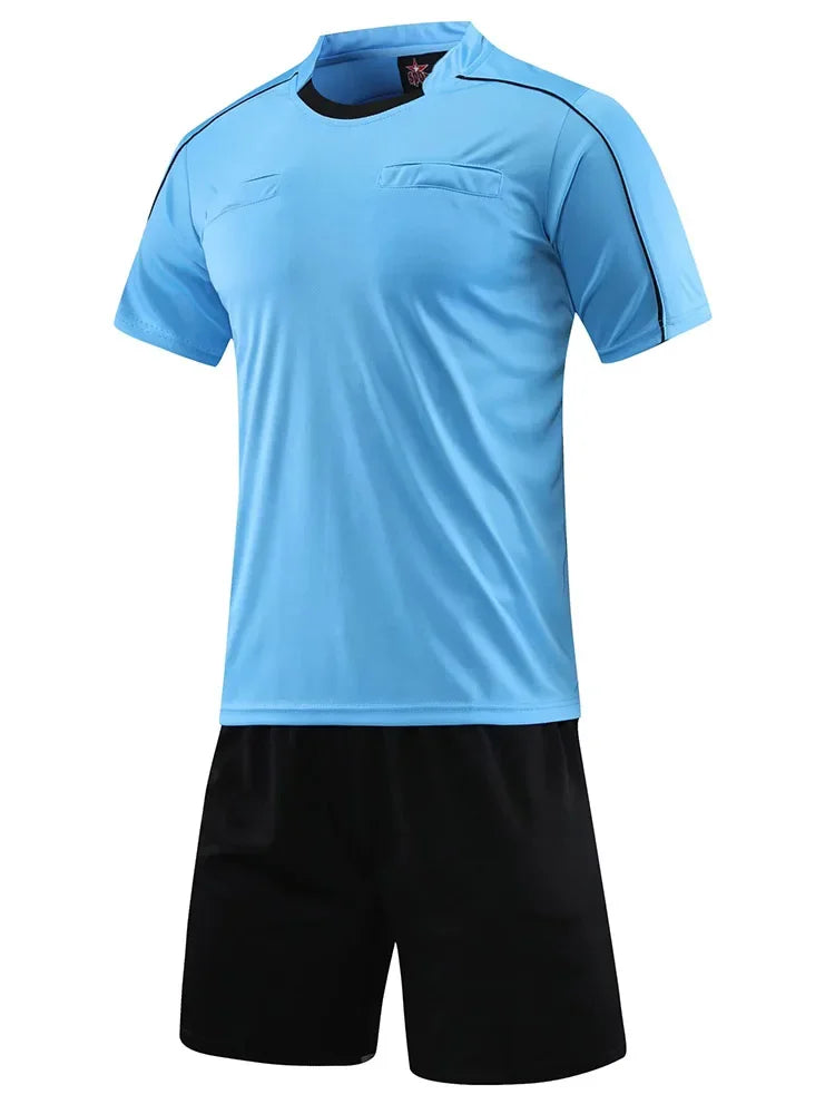Men's Polyester Soccer Referee Uniform with Jersey and Shorts