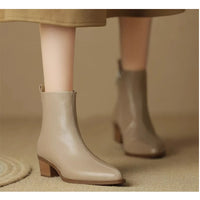 2025 New Women's  Ankle Boots - Minimalist Pointed Toe Mid Heel Booties with Soft Leather & Side Zipper, Slimming Fashion Boots - Buy online at  Vibe In Cart.