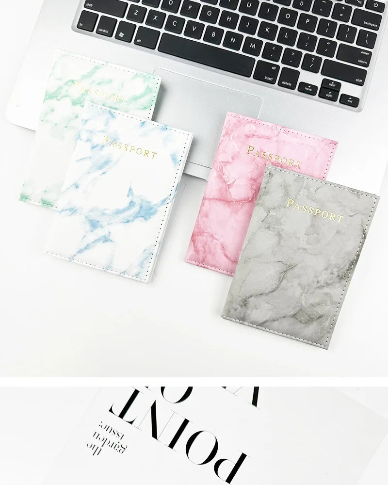 PU Leather Passport Case with Marble Design, 14cm x 10cm