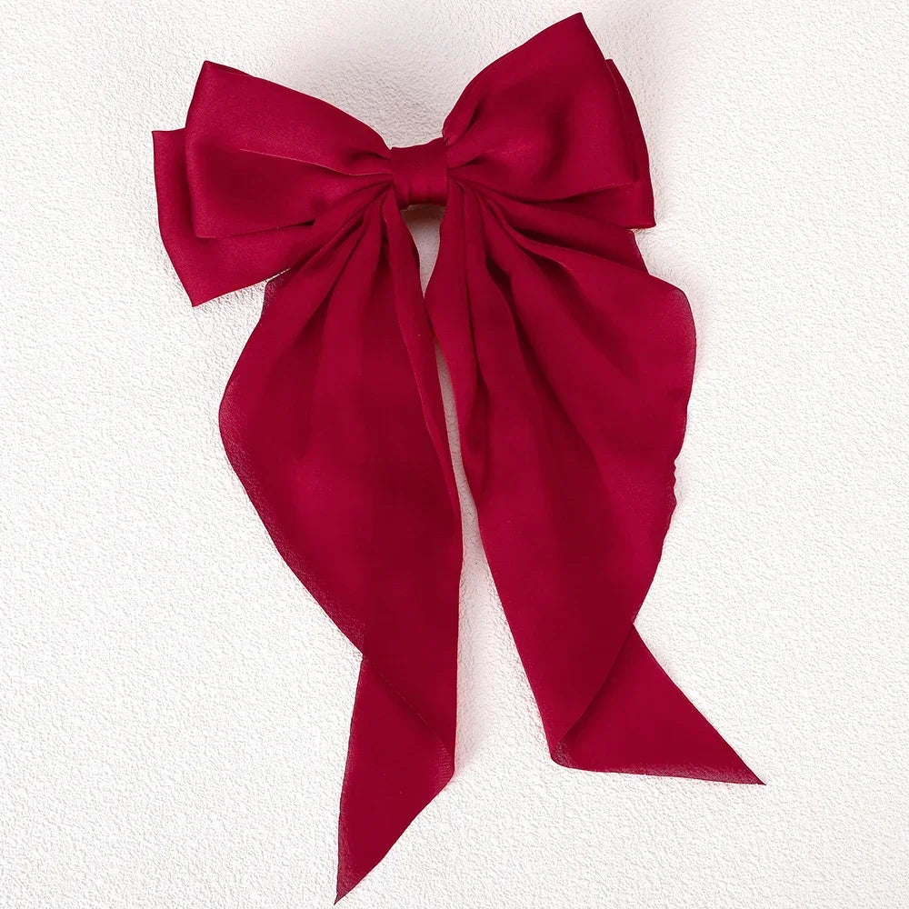 Polyester Chiffon Alloy Hair Barrettes for Girls with Big Bow