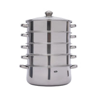 5 Tier Stainless Steel Steamer Pot Set 28cm Stackable with Glass Lid