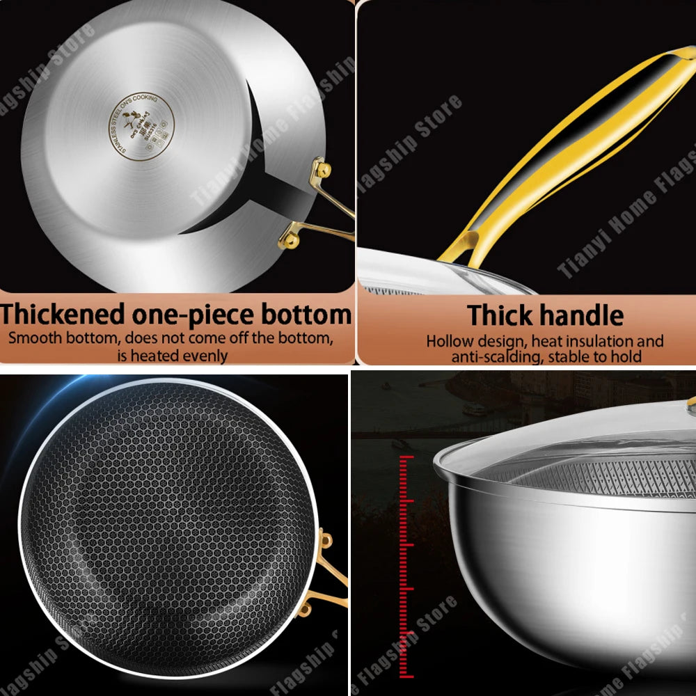316 Stainless Steel Frying Pan Wok Non-stick Cooking Honeycomb Steak Gas Stove Pot Induction General Saucepan Kitchen Cookware - Buy online at  Vibe In Cart.