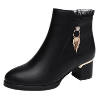 Autumn Winter Black Booties Elegant with Medium Heels Women's Ankle Boots Leather Warm Female Short Shoes Comfortable Boot Sale - Buy online at  Vibe In Cart.