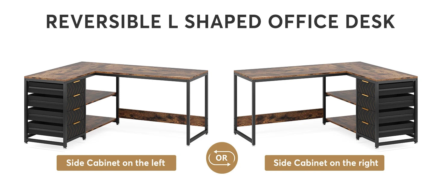Tribesigns L Shaped Computer Desk with Storage Drawers, 59 inch Corner Desk with Shelves, Reversible L-Shaped Office Desk Study - Buy online at  Vibe In Cart.