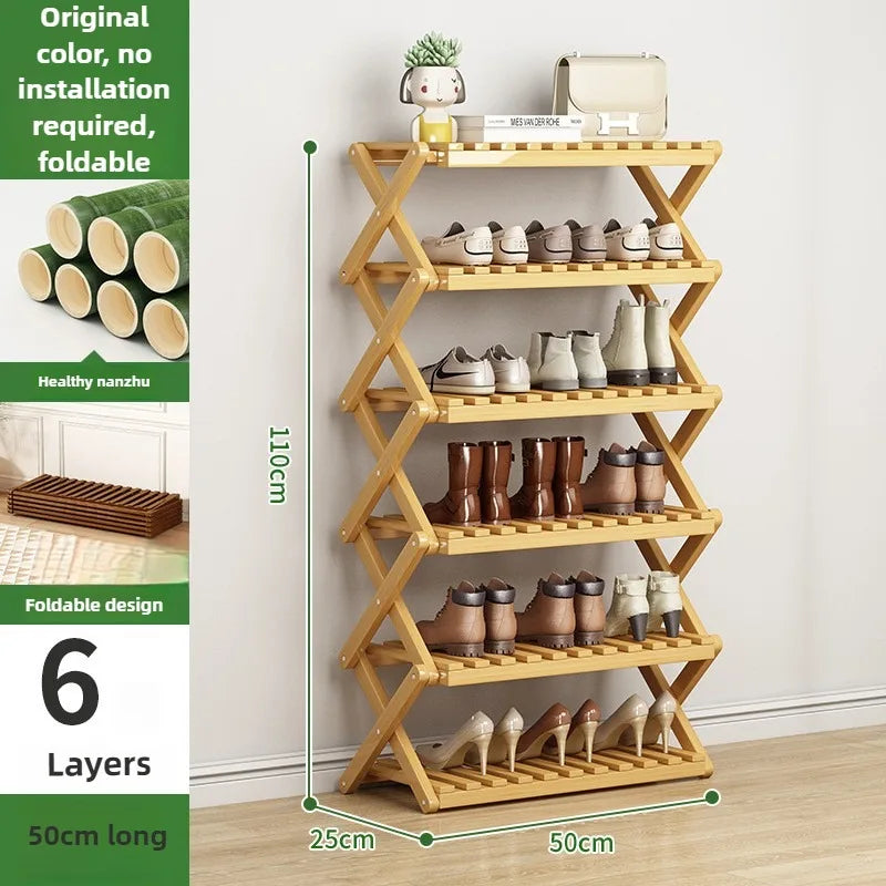 Folding Multi-Level Bamboo Shoe Rack for Living Room Storage