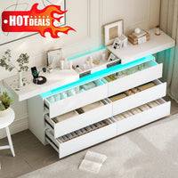 Modern 6-Drawer Dresser，White Storage Cabinet with LED Lights, Wide Chest of Drawers , Organizer for Bedroom,Living Room - Buy online at  Vibe In Cart.