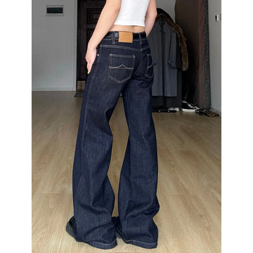 Women's Blue Wide Leg Straight High Waist Baggy Jeans