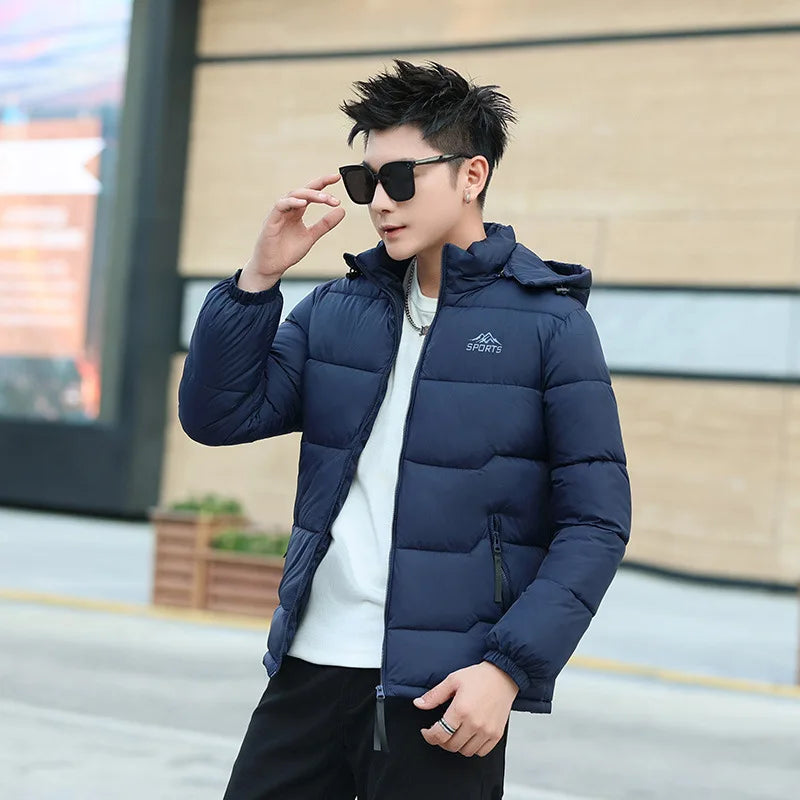 Men's Hooded Thermal Windproof Winter Jacket with Detachable Hood