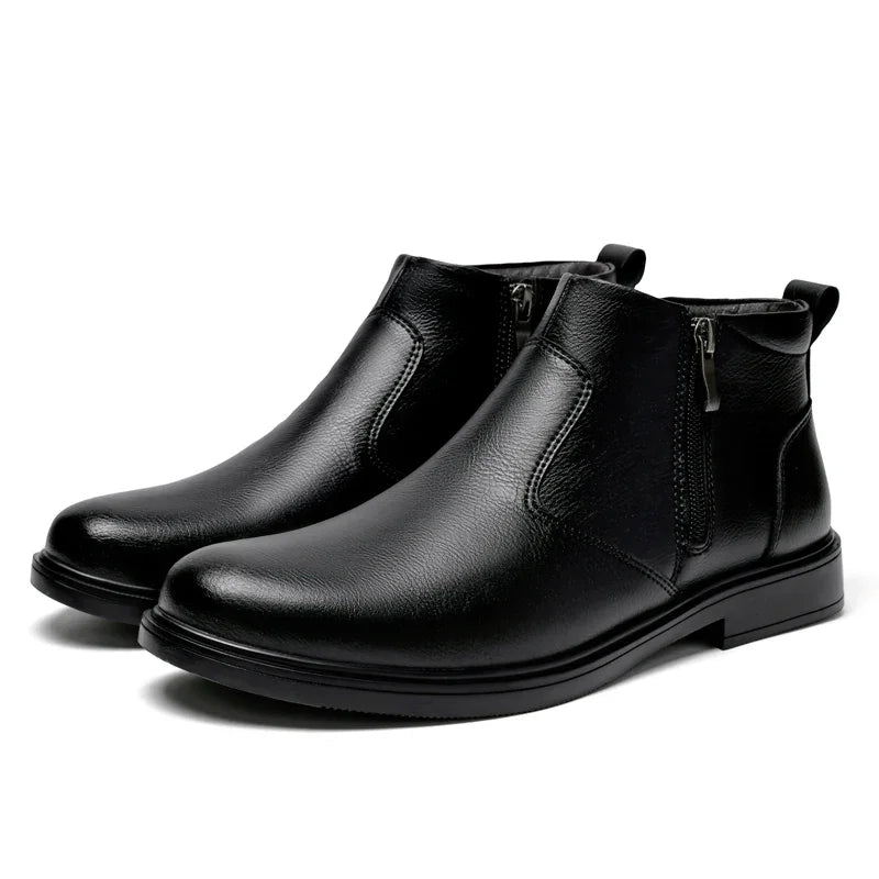 Men's Lace-Up Flat Heel Ankle Boots With Plush Lining For Winter