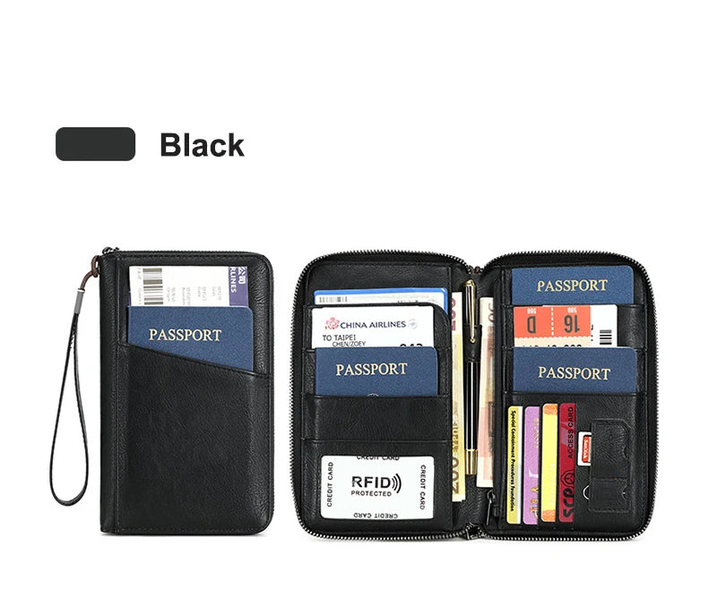 Multifunctional Travel Passport Wallet with RFID Protection in Microfiber Leather