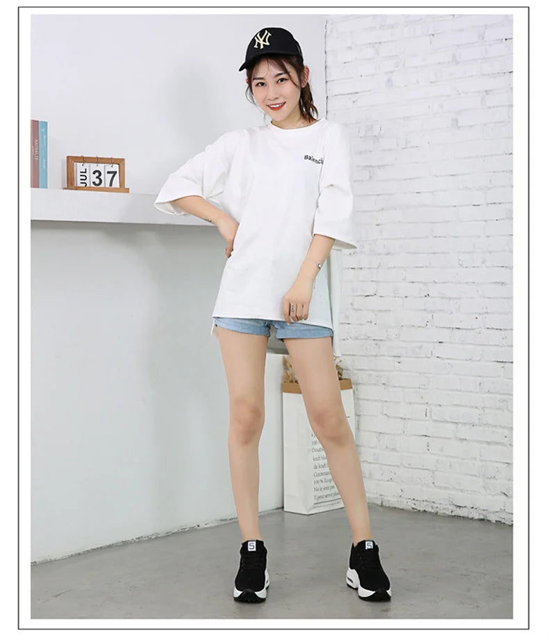 Women's Platform Mesh Lace-Up Sneakers Medium Heel