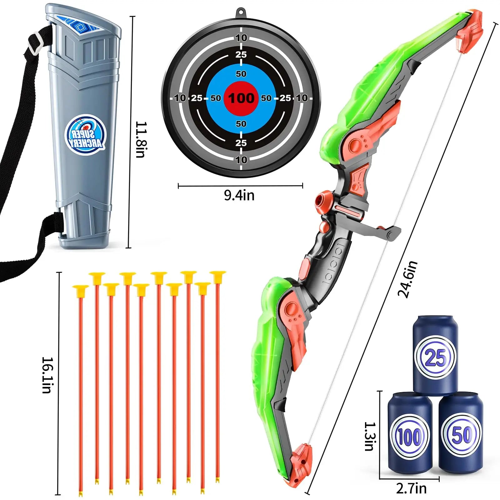Kids Bow and Arrow Set, LED Light Up Archery Toys Set for Kids Ages 4-8 8-12, with 10 Suction Cup Arrows, Target & Quiver, Boys - Buy online at  Vibe In Cart.