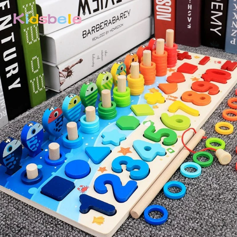 Educational Wooden Math Shape Matching Puzzle Toy for Kids