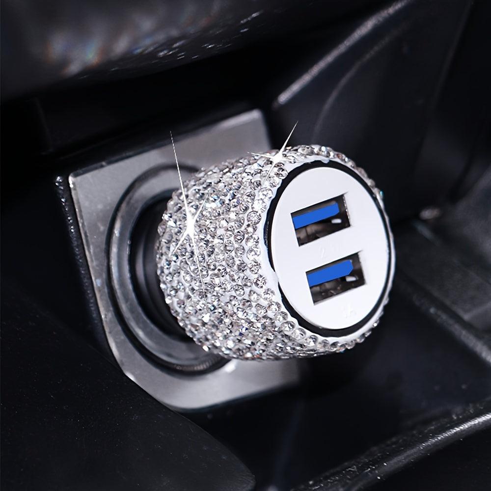 [Shiny Diamond Car Charger] Shiny Artificial Diamond Car Charger | Dual USB Ports, Lightweight Aluminum Alloy, Male to Male Connector, 12-24V Power Adapter, Car Interior Decor & Safety Hammer, Without Battery, Vehicle Accesso - Buy online at  Vibe In Cart.