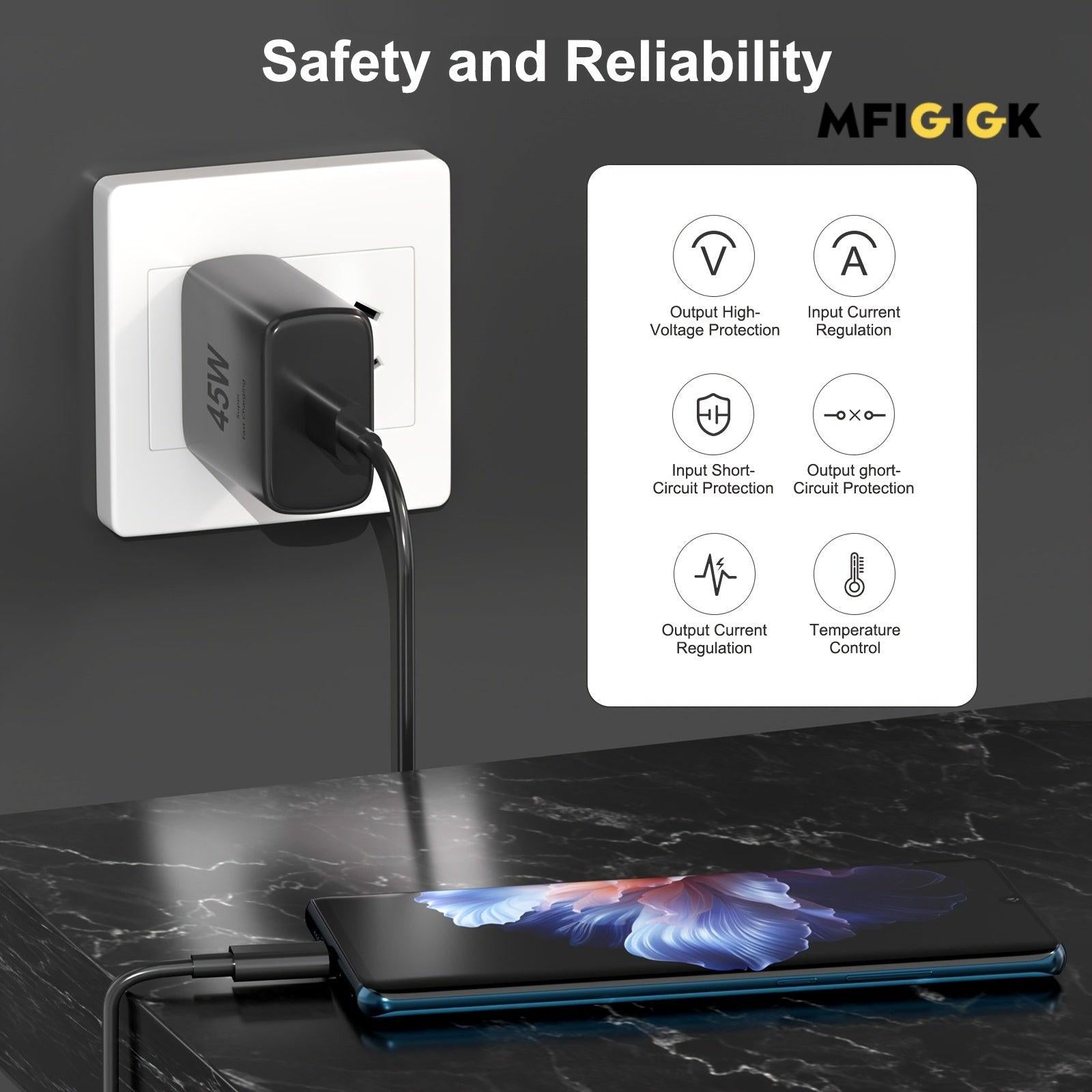 MFIGlGK [Fast Charger] 2 Pack 45W Super Fast Charger Type C | 45 Watt USB-C Wall Charging Block for Samsung S23/ Ultra/ S22/ S21/ S20/ Note10/ 20, iPhone 16/ 15 Pro, Pro Max, Plus with 2x MFIGlGK - Buy online at  Vibe In Cart.