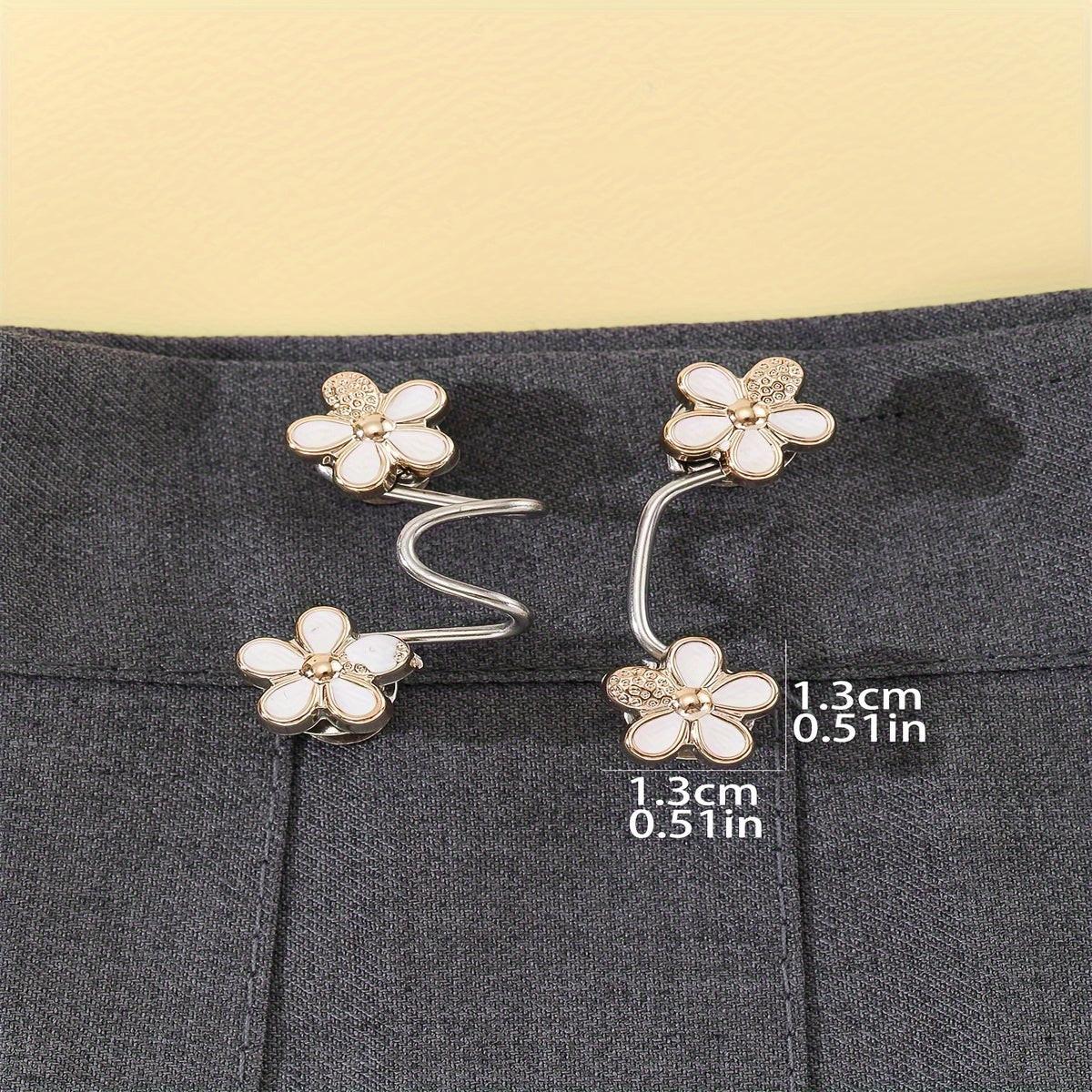 A Pair of Women'S White Floral Metal Fashion Decorative Waist Buttons, Adjustable And Removable, Perfect for Summer to Prevent Wardrobe Malfunctions, Suitable for Casual Wear And Gift Giving. - Buy online at  Vibe In Cart.