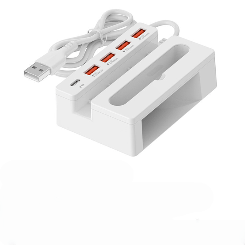 [65W Multi-Functional Charger] 65W Multi-Functional Charger | 1pc with 3 USB-A/1 USB-C Ports, Built-in Stand & Amplifier, USB Charging Station for Smartphones, Tablets, Smart Devices - Compact Power Strip, Modern Charging Hub - Buy online at  Vibe In Cart.