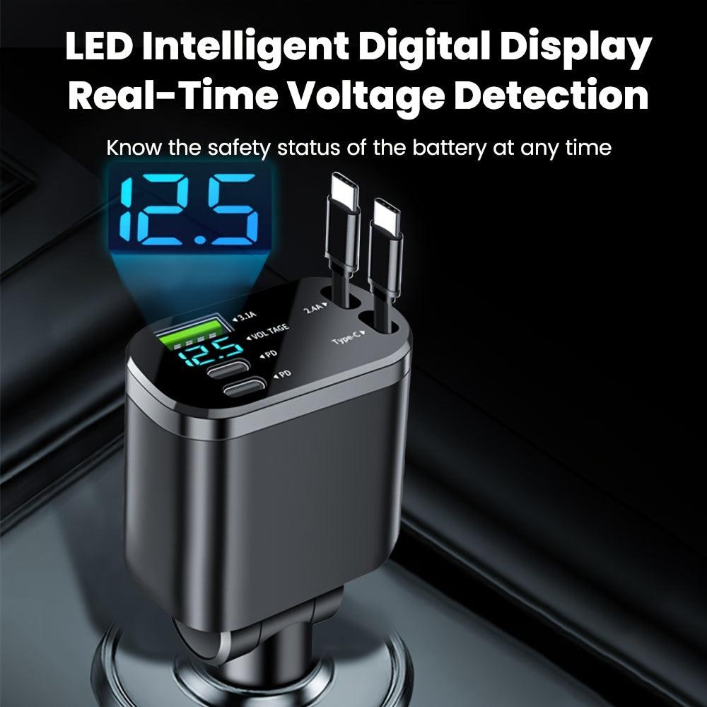 [150W 5-in-1 Car Charger] 5-in-1 150W M4 Foldable Car Charger | Dual Stretch Cable with LED Display, USB-C PD Fast Charging, Multi-Port USB Charging for Android Phones, Travel Adapter for Vehicles - Buy online at  Vibe In Cart.
