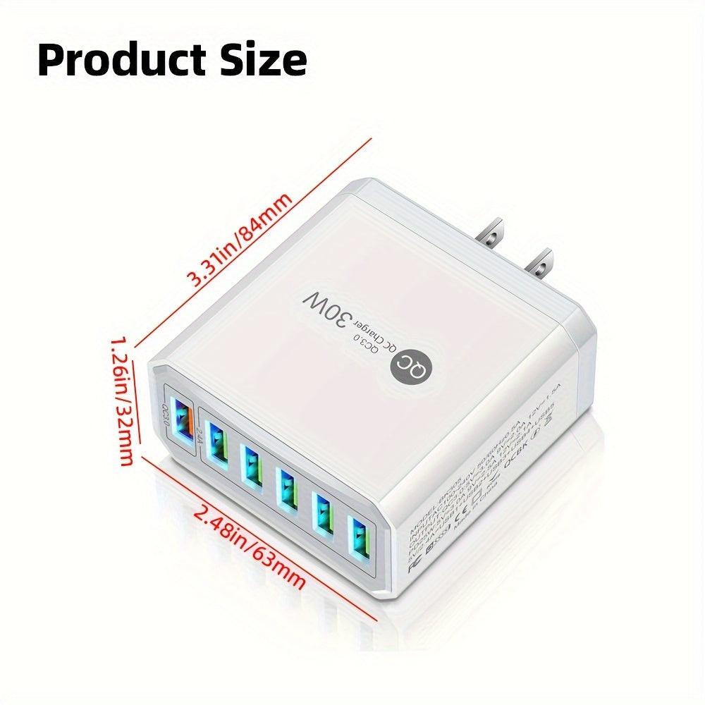6-Port USB 30W QC3.0 Fast Charging Adapter for Mobile Phones, US Plug Quick Charge Adapter, Portable Travel Wall Charger - Buy online at  Vibe In Cart.