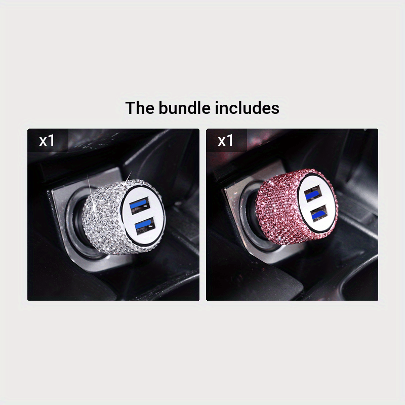[Shiny Diamond Car Charger] Shiny Artificial Diamond Car Charger | Dual USB Ports, Lightweight Aluminum Alloy, Male to Male Connector, 12-24V Power Adapter, Car Interior Decor & Safety Hammer, Without Battery, Vehicle Accesso - Buy online at  Vibe In Cart.