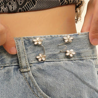 A Pair of Women'S White Floral Metal Fashion Decorative Waist Buttons, Adjustable And Removable, Perfect for Summer to Prevent Wardrobe Malfunctions, Suitable for Casual Wear And Gift Giving. - Buy online at  Vibe In Cart.