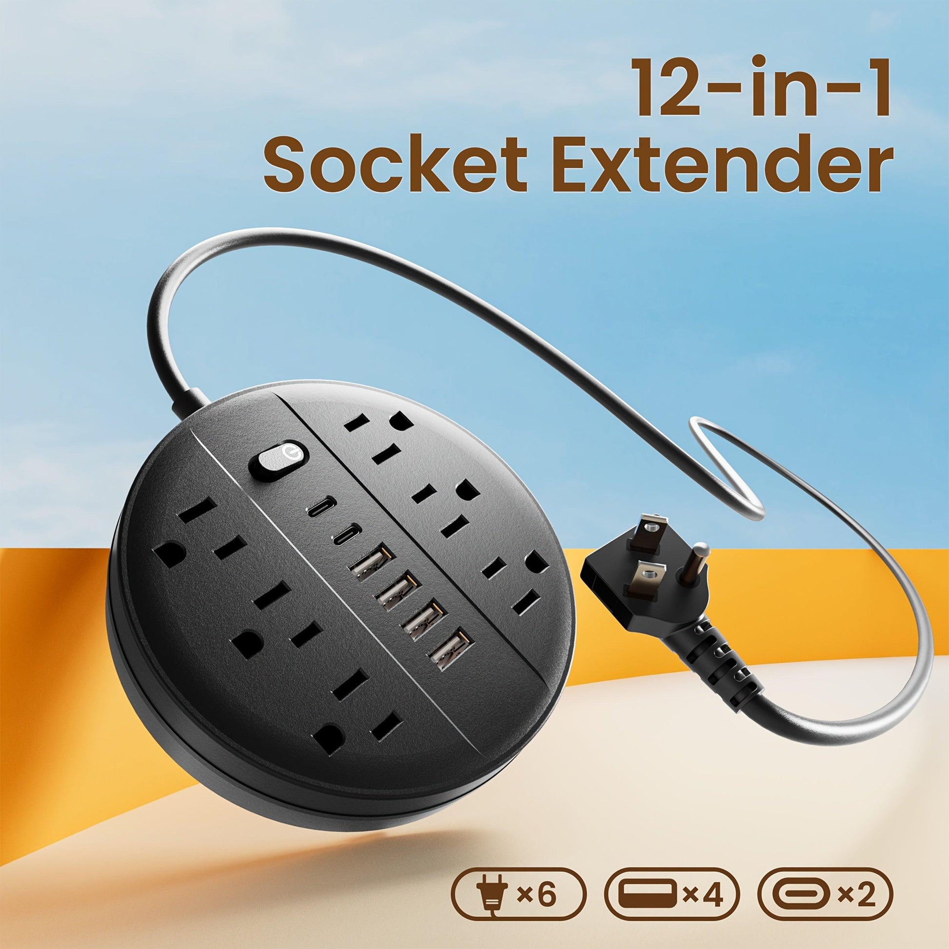 1pc 12-in-1 Multi-functional Power Socket With Surge Protector, 6 AC Outlets, 4 USB Outlets And 2 Type-c Ports. Wall-mountable Power Extension. Portable And Compact Design. Suitable For Home, Office And School. In White And B - Buy online at  Vibe In Cart.