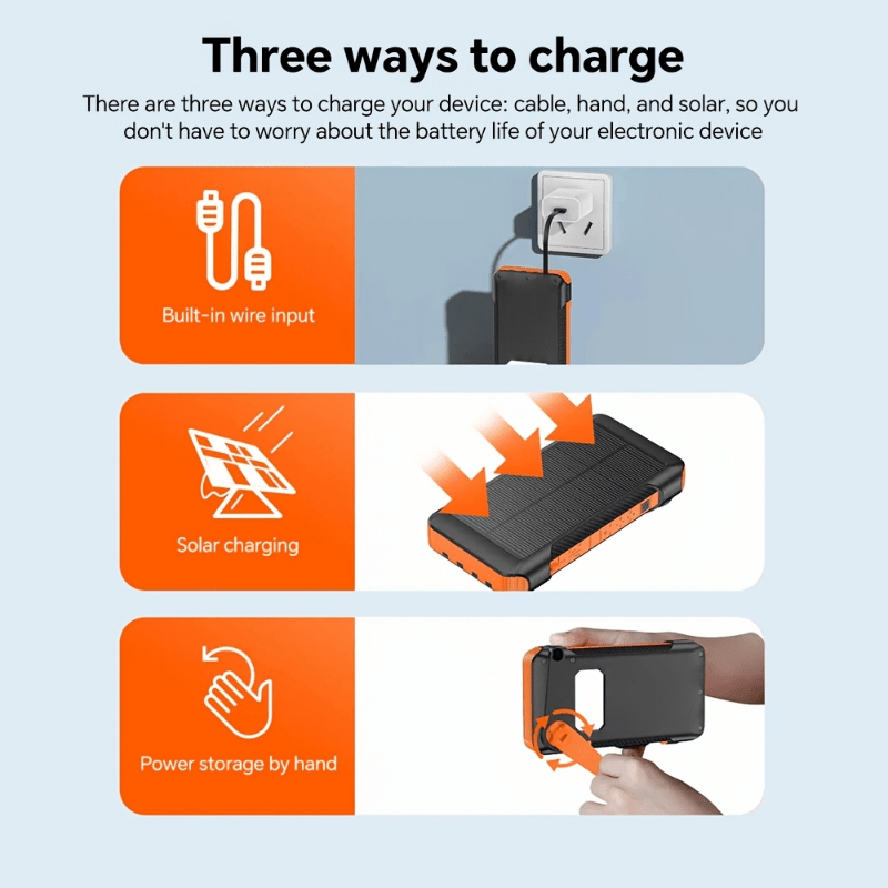 4000mAh Large Capacity Power Bank, Multi-functional Mobile Phone Charger, Can Carry Multiple Charging Cables To Charge Multiple Devices At The Same Time, Equipped With Solar Charging, USB Charging And Hand-crank Charging, Can - Buy online at  Vibe In Cart.