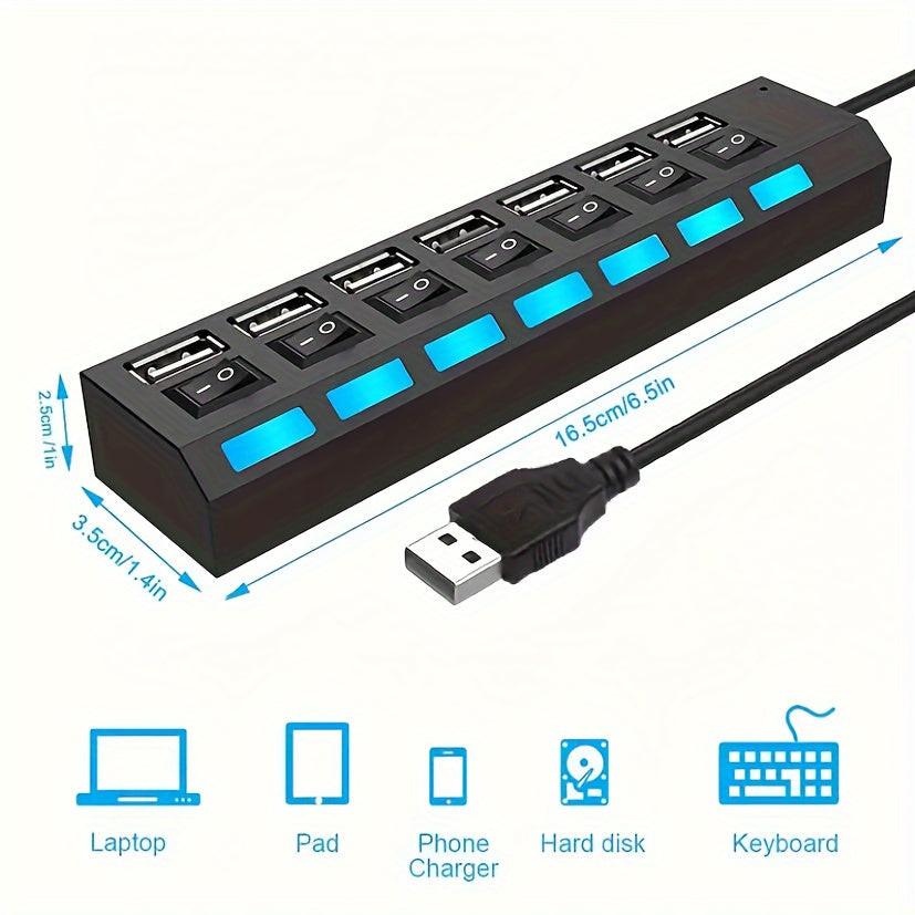 2pcs/1pc High-Speed 4/7 Port USB Splitter Hub, USB 2.0 Hub with Power Supply, Multi-Port Switch Hub Extension Dock, 11.81 Inch Cable - Buy online at  Vibe In Cart.