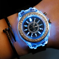 Bright Rhinestone LED Fashion Trendy Unisex Student Couple Jelly Quartz Watch - Buy online at  Vibe In Cart.