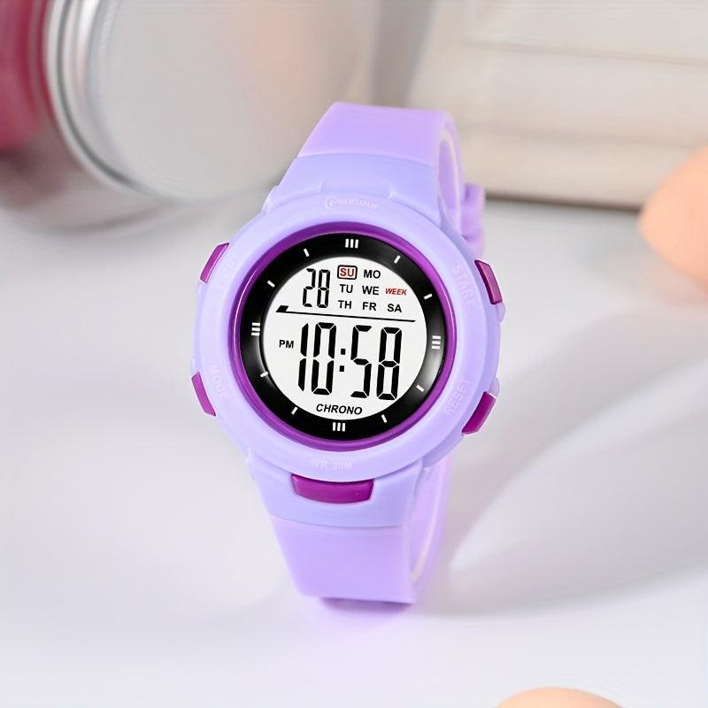 Kids Fashionable Sports Watch | 30m Water Resistance, Glow-in-the-Dark, Digital Display, Rubber Strap, Plastic Case, Button Battery, White Dial - Ideal for Boys and Girls, Perfect for School Supplies - Buy online at  Vibe In Cart.
