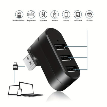 High Quality For Laptop For PC Hub USB Rotate Splitter Mini Adapter 3 Ports - Buy online at  Vibe In Cart.