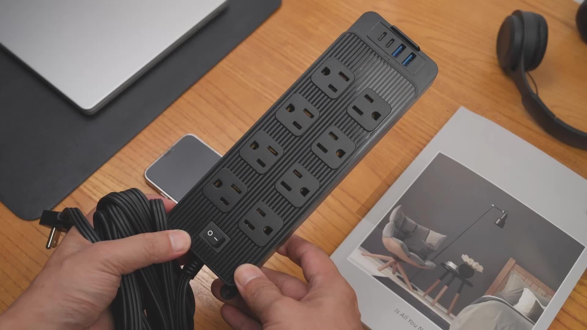 Power Strip with Surge Protection Featuring a 5 Ft/10 Ft Flat Extension Cord, 8 AC Outlets, And 4 USB Ports (2 USB A And 2 USB C), Designed As a Compact Charging Station for Desks, Suitable for Home, Dorm, Office, And Travel - Buy online at  Vibe In Cart.