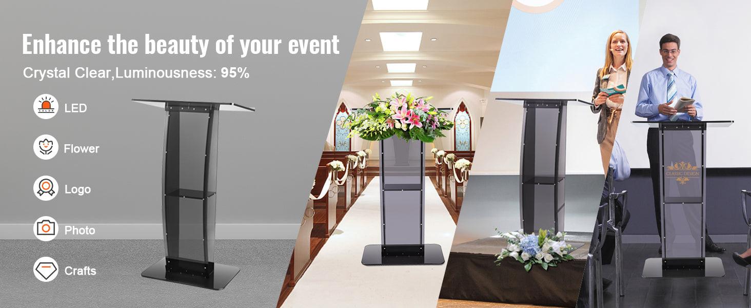 SucceBuy 47" Acrylic Podium Stand Floor-Standing Clear Pulpit Acrylic Desktop Lecterns w/ Storage Shelf for Church Office School - Buy online at  Vibe In Cart.