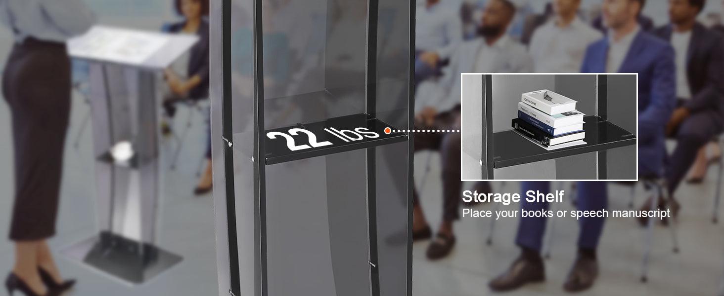 SucceBuy 47" Acrylic Podium Stand Floor-Standing Clear Pulpit Acrylic Desktop Lecterns w/ Storage Shelf for Church Office School - Buy online at  Vibe In Cart.