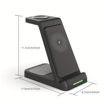 This Is a 3-In-1 Wireless Charging Station That Offers a 15W Fast Charging Capability. It Is Compatible with Iphone Models 16, 15, 14, 13, 12, 11, X, 8 Pro Max/Pro/Mini/Plus, As Well As The Iwatch Ultra 10/9/8, 7/6/5/4/3/2 SE - Buy online at  Vibe In Cart.