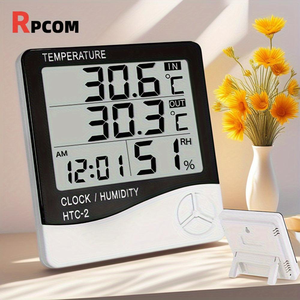 HTC-2 Temperature And Humidity Monitor with Clock, Alarm, And Calendar, Digital Thermometer Hygrometer for Indoor And Outdoor Use, Includes Back Stand for Home Or Office - Buy online at  Vibe In Cart.