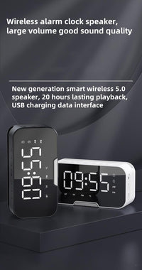 Portable Mini Wireless/FM Radio Speaker with Wireless Microphone, -Mode Mirror/Alarm Clock, Stereo Sound, & Loudspeaker Suitable for, Travel, Parties, Gifts - Buy online at  Vibe In Cart.