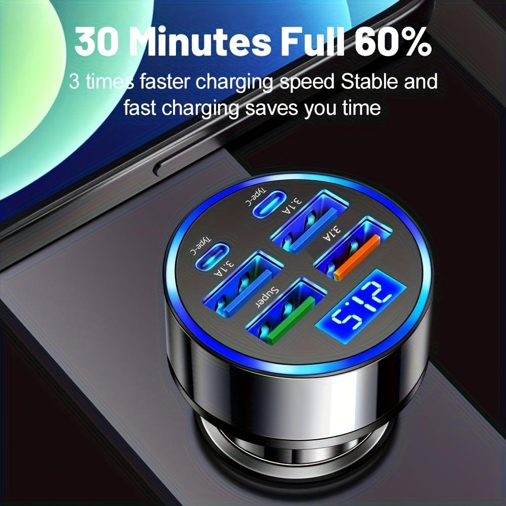 1pc - 6-Port Super Speed Car Charger - 66W Dual PD Ports, LED Voltage Monitor, 4 USB And 2 Type-C Multi-Port Adapter for Fast Charging on The Go - Universal Car - Buy online at  Vibe In Cart.