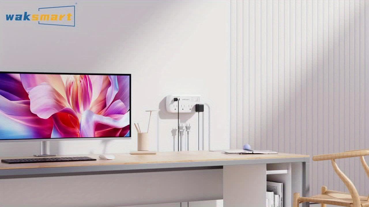 [Heavy-Duty | 8 AC Outlets] WAKSMART Heavy-Duty Power Strip | 8 AC Outlets, 3-Port USB Charging (1 USB-C Fast Charge), 5-Foot Braided Extension Cord, Wall Mount - Compact Charging Station for Office, Dorm, School - ETL - Buy online at  Vibe In Cart.