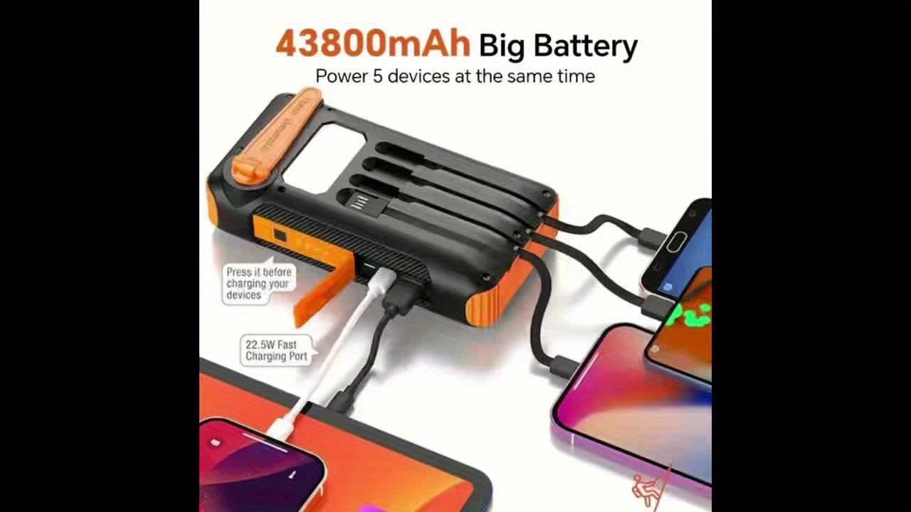 4000mAh Large Capacity Power Bank, Multi-functional Mobile Phone Charger, Can Carry Multiple Charging Cables To Charge Multiple Devices At The Same Time, Equipped With Solar Charging, USB Charging And Hand-crank Charging, Can - Buy online at  Vibe In Cart.