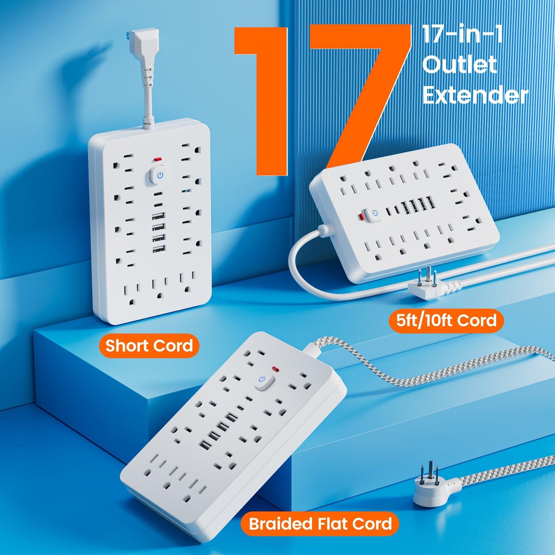 1pc Multi-Functional Surge Protection Power Strip With USB Port - 11 AC Outlets With 4 USB-A Ports And 2 Type-C Ports And Short Cord/5 FT/10 FT Extension Cord - For Office, Study, Home, And School Use - Power Socket With Over - Buy online at  Vibe In Cart.
