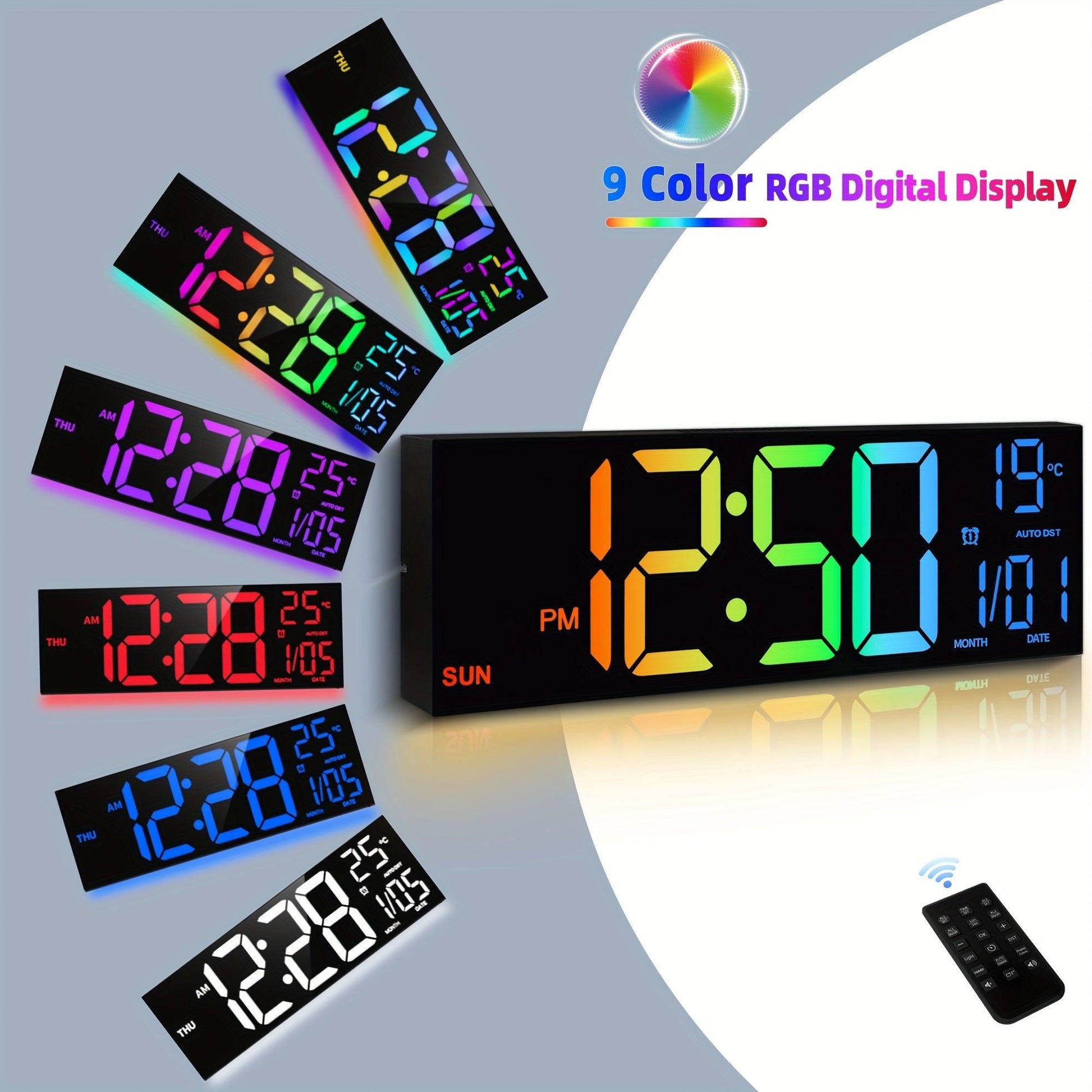 16.2'' Large Digital Wall Clock with Remote Control | Big LED, Dual Alarm, 8 RGB Colors, Auto Brightness, Date, Auto DST, Temperature, Night Light, Gym Clock for Living Room, Bedroom, Office Wall Decor - Maxstar - Buy online at  Vibe In Cart.
