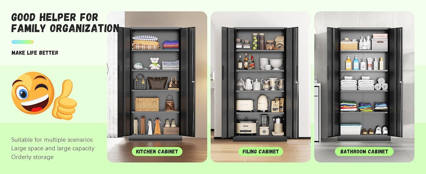 71" H Garage Storage Cabinet with Wheels,Metal Cabinets with 4 Adjustable Shelves and 2 Locking Doors for Garage,Home,Office - Buy online at  Vibe In Cart.