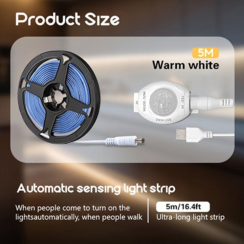 16.4 Feet LED Motion Sensor Light Strip - USB Powered, Self-Adhesive, Floating Bed Light Strip, Flexible White Light Suitable for Bed Edges, Mirrors, Cabinets, And Stairs. - Buy online at  Vibe In Cart.