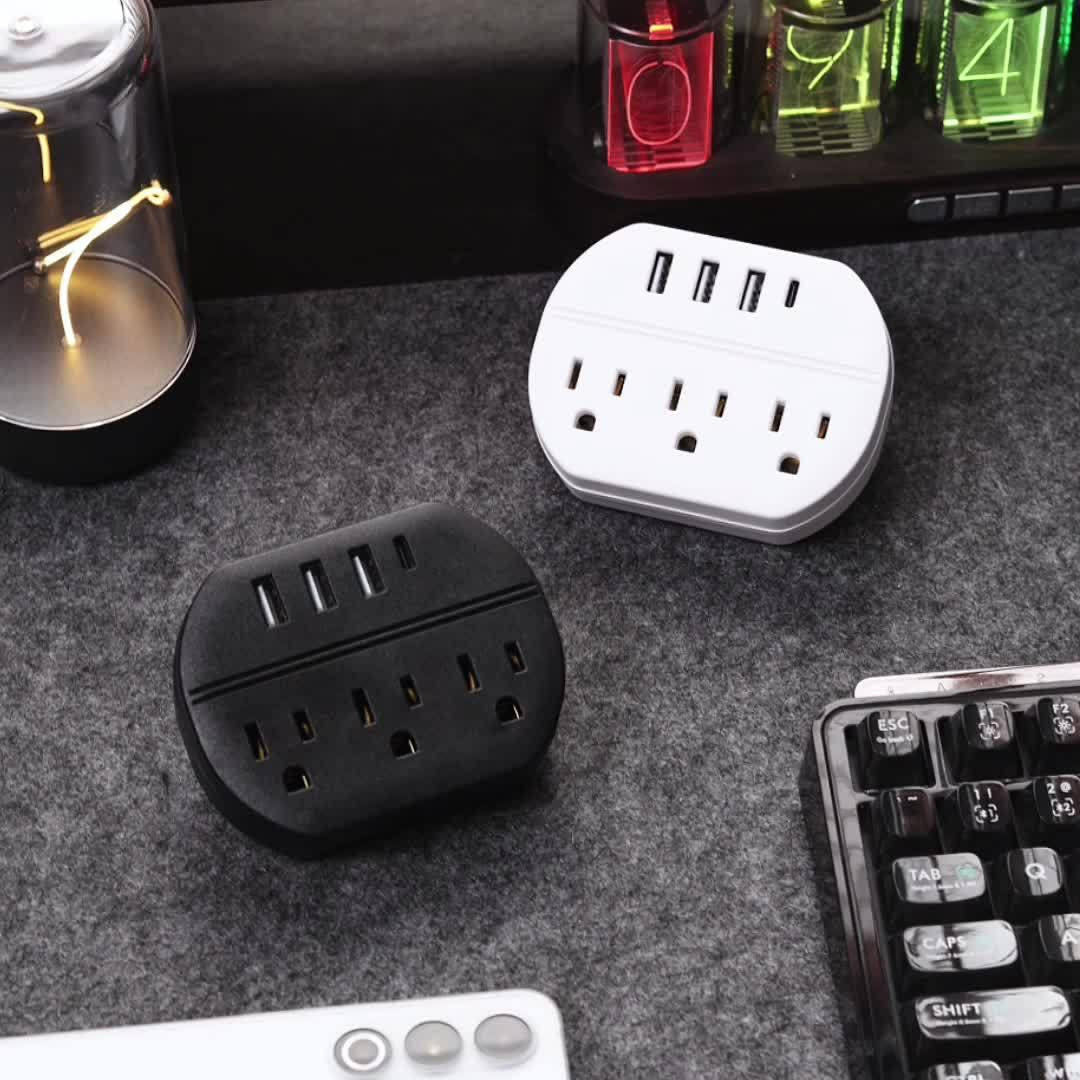 7-in-1 Power Strip with USB Port | 3 USB-A Ports, 1 USB-C Port, 3 AC Sockets, Easy to Carry, Suitable for Home, Office, Travel | White and Black - Buy online at  Vibe In Cart.