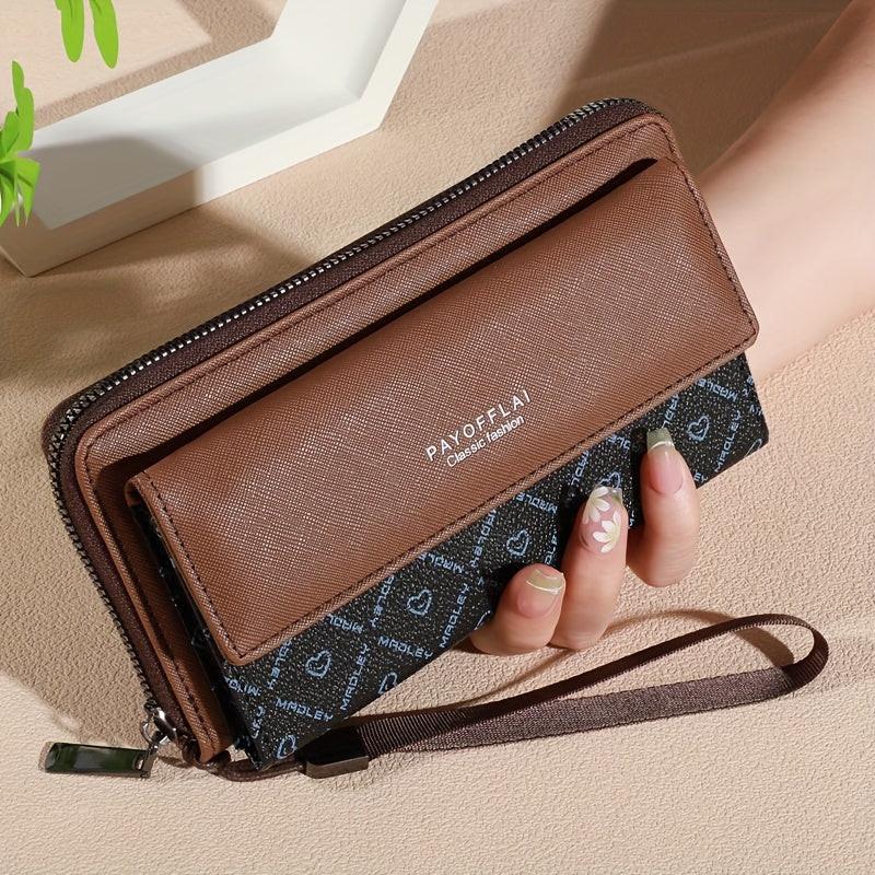 Classic PU Women'S Wallet, Long, Color-Block, Double-Layer Design, Zipper Closure, Zip Pocket, Photo Separation Layer, Nylon Lining, Continental Form Factor, with Positioning Printing for Women - Buy online at  Vibe In Cart.